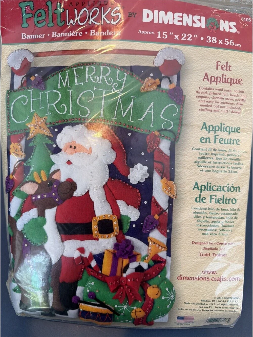 Vtg  2001 DIY Dimensions Felt Works Appliqué Merry Christmas Banner 15x22 New